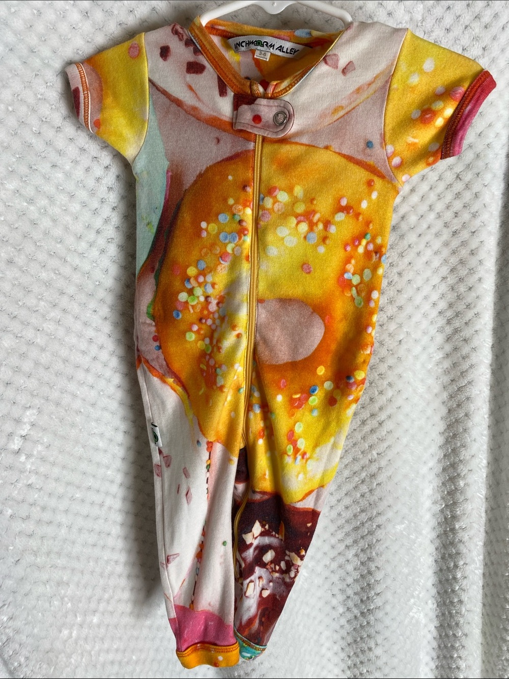 Inchworm Alley Yellow Donut Print Baby One-Piece